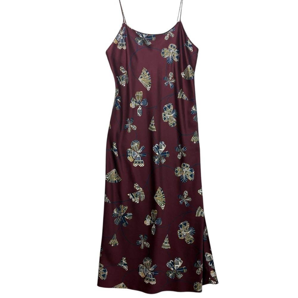 NATORI vtg 90s y2k fan printed silky satin slip gown dress M